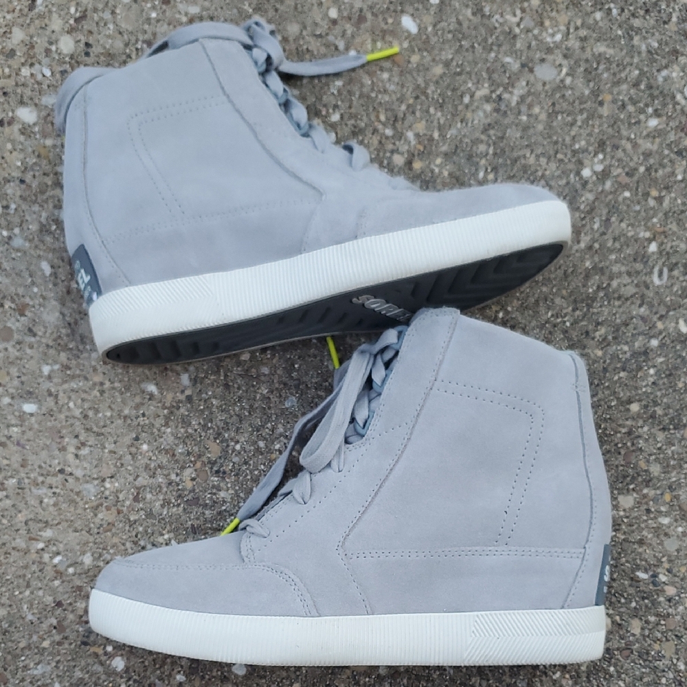 Sorel Out N About Light Gray High-Top Wedge Sneakers Womens 9